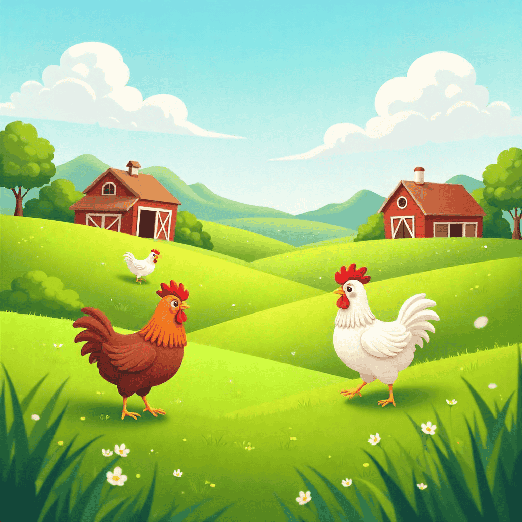 Village children playing with chickens symbolizing the connection between generations and nature