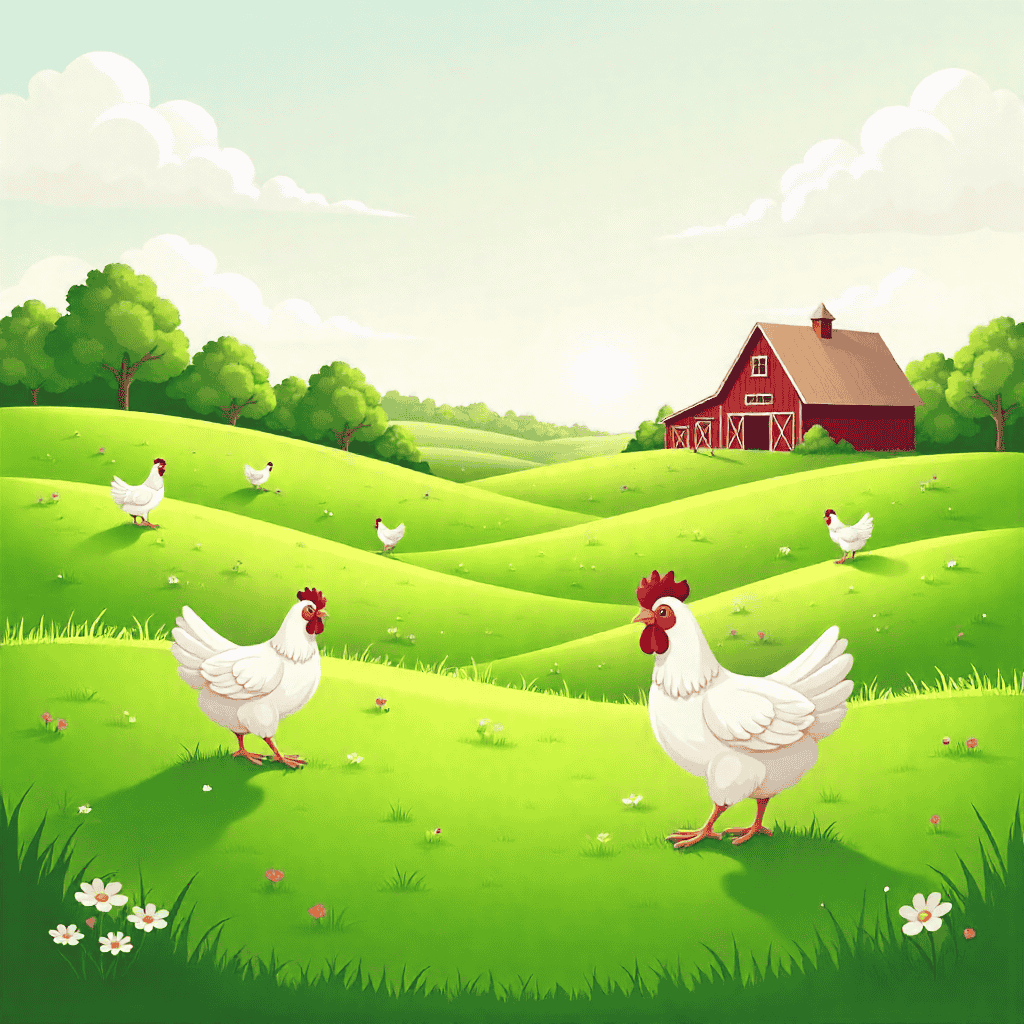 A traditional Indian farmer tending to his flock of chickens amidst lush fields